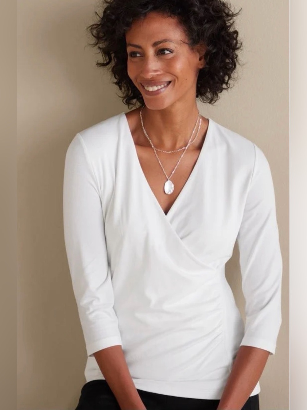 Soft Surroundings Alyssa Knit Top Size 2X White Ruched Wrap 2EX41